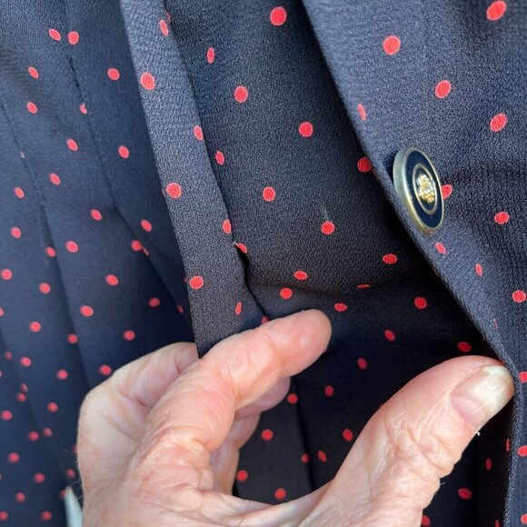 Chaus Red Polka Dot Sheath Dress, Gold Button, Long Sleeve, Size 12 - Picture 8 of 9
